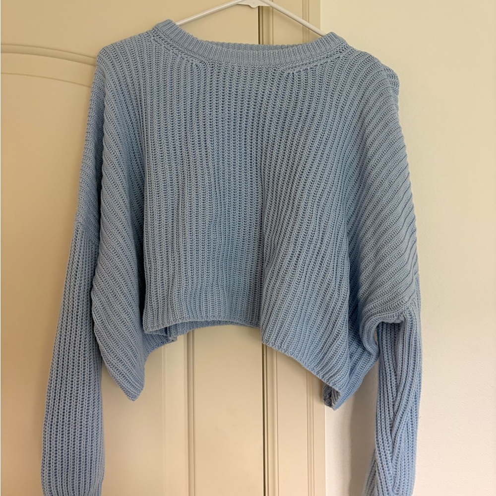 Cotton Candy Light Blue Cropped Scoop Neck Sweater